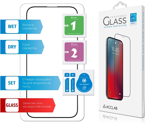 Фото - Защитное стекло для смартфона ACCLAB 9H for Apple iPhone 16 Pro / iPhone 17 Black (1283126594137)