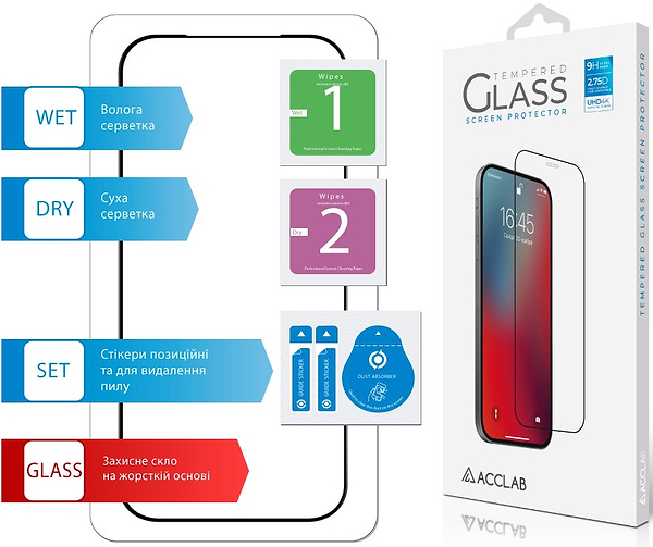 Фото - Защитное стекло для смартфона ACCLAB 9H for Apple iPhone 17 / 16 Pro Black (1283126625909)