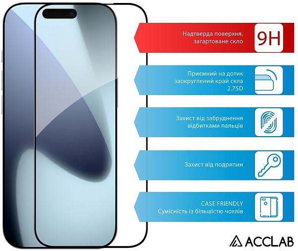 Фото - Защитное стекло для смартфона ACCLAB 9H for Apple iPhone 17 Pro Black (1283126625923)