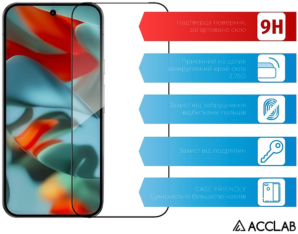 Фото - Защитное стекло для смартфона ACCLAB 9H for Google Pixel 10a Black (1283126636233)