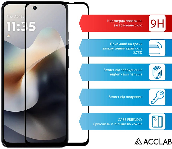 Фото - Захисне скло для смартфону ACCLAB 9H for Moto G57 / G57 Power Black (1283126634383)