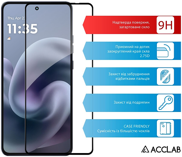Фото - Защитное стекло для смартфона ACCLAB 9H for Moto G86 / G86 Power Black (1283126627590)