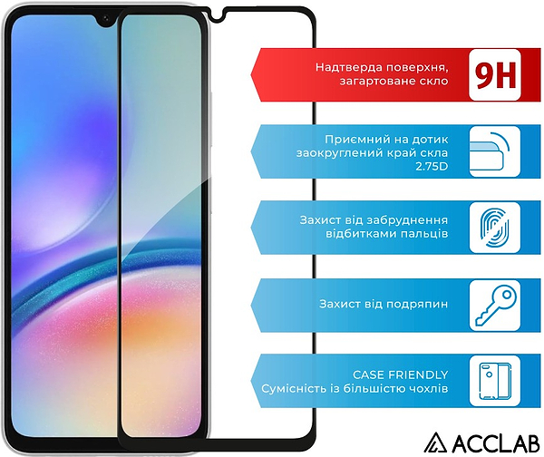 Фото - Захисне скло для смартфону ACCLAB 9H for Samsung Galaxy A07 Black (1283126623776)