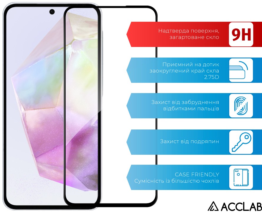 Фото - Захисне скло для смартфону ACCLAB 9H for Samsung Galaxy A37 Black (1283126634857)