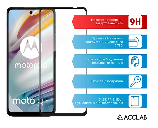 Фото - Захисне скло для смартфону ACCLAB Full Glue for MOTO G60 Black (1283126521102)