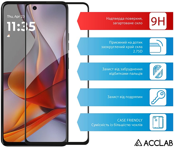 Фото - Захисне скло для смартфону ACCLAB 9H for Moto G75 Black (1283126607448)