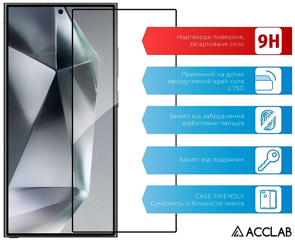 Фото - Защитное стекло для смартфона ACCLAB 9H for Samsung Galaxy S24 Ultra Black (1283126591914)