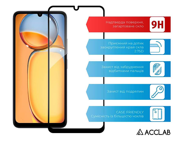 Фото - Защитное стекло для смартфона ACCLAB Full Glue for Xiaomi Redmi 13C (1283126583209)