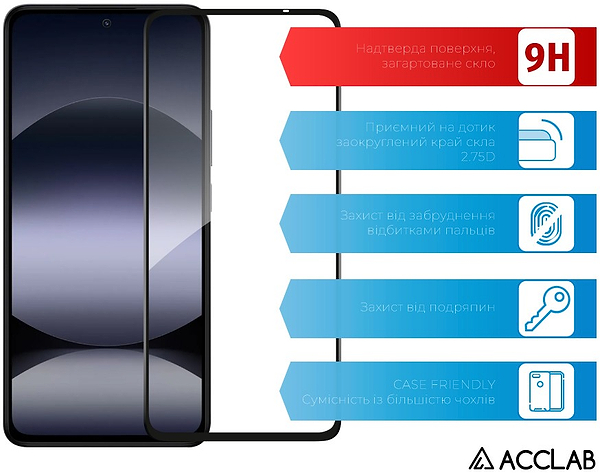 Фото - Захисне скло для смартфону ACCLAB 9H for Xiaomi Redmi Note 14 5G Black (1283126607264)