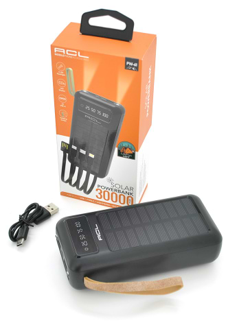 Фото - Батарея мобильная ACL PW-61 30000mAh, SOLAR, Type-C/Lighting/Micro/USB, Black
