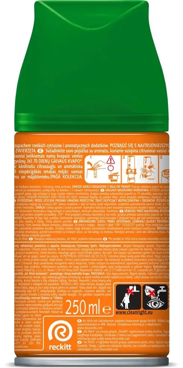 Фото - Змінний балон до освіжувача повітря Air Wick Fmatik Зігріваючий цитрусовий Шпріц 250 мл