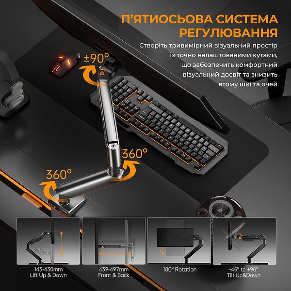 Фото - Крепление настольное Anda Seat Stealth II 17''-32'' Orange (AD-W-A6D-1S-BO)