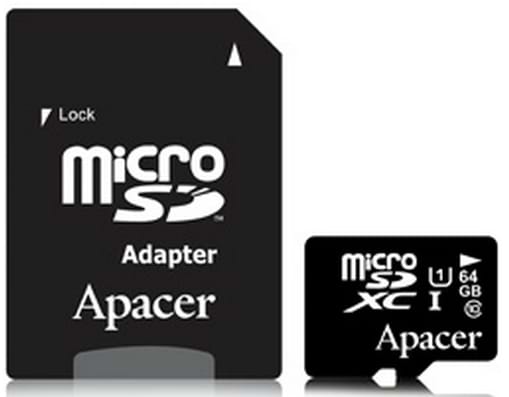 Фото - Карта пам'яті Apacer microSDXC 64GB UHS-I U1+adapter (AP64GMCSX10U1-R)