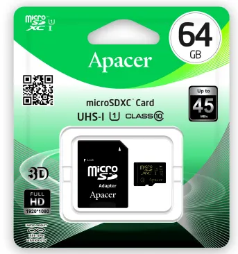 Фото - Карта пам'яті Apacer microSDXC 64GB UHS-I U1+adapter (AP64GMCSX10U1-R)
