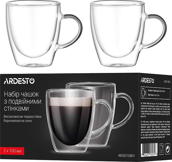 Фото - Набор чашек с двойными стенками Ardesto 100 мл 2 шт. (AR2610BH)