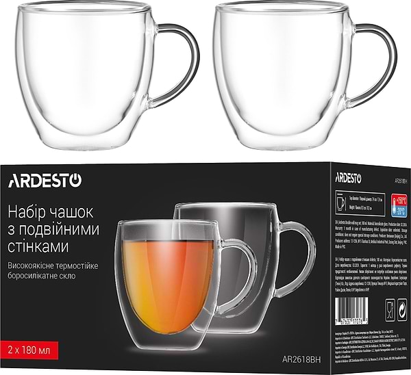 Фото - Набор чашек с двойными стенками Ardesto 180 мл 2 шт. (AR2618BH)