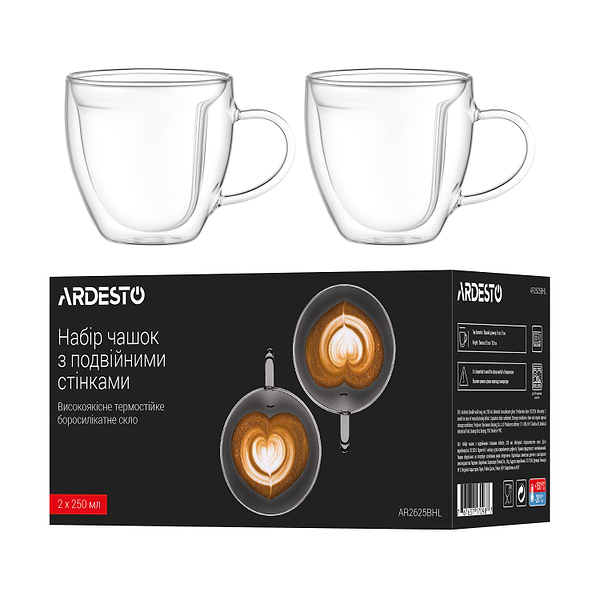 Фото - Набір чашок з подвійними стінками Ardesto 250 мл 2 шт. (AR2625BHL)