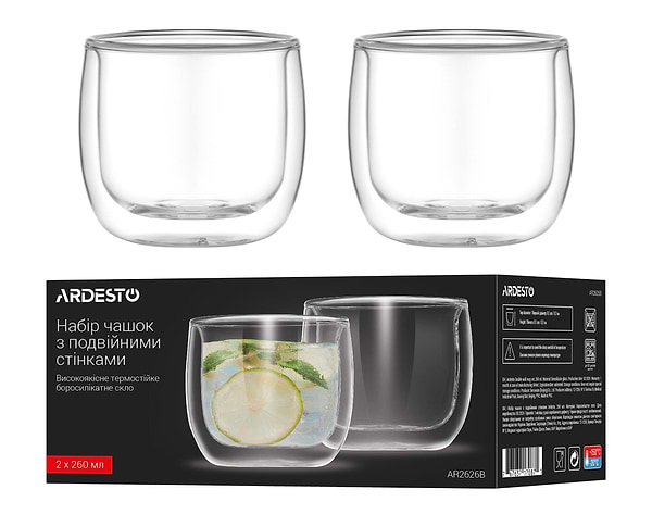Фото - Набір чашок з подвійними стінками Ardesto 260 мл 2 шт. (AR2626B)
