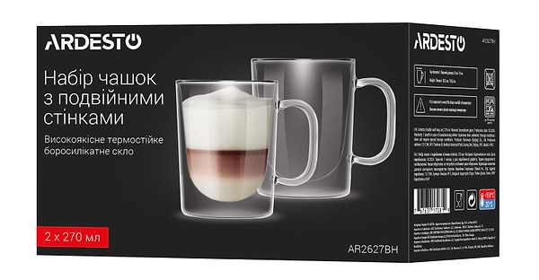 Фото - Набір чашок з подвійними стінками Ardesto 270 мл 2 шт. (AR2627BH)
