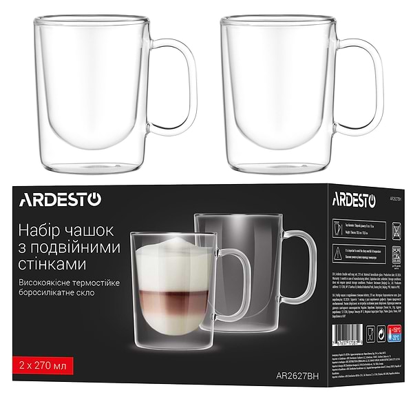 Фото - Набір чашок з подвійними стінками Ardesto 270 мл 2 шт. (AR2627BH)