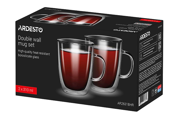 Фото - Набір чашок з подвійними стінками Ardesto 310 мл 2 шт. (AR2631BHR)
