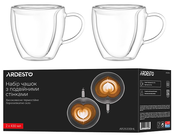 Фото - Набір чашок з подвійними стінками Ardesto 330 мл 2 шт. (AR2633BHL)
