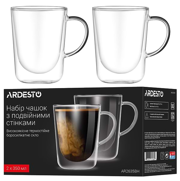 Фото - Набор чашек с двойными стенками Ardesto 350 мл 2 шт. (AR2635BH)