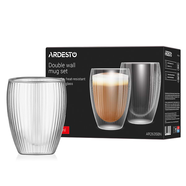Фото - Набір чашок з подвійними стінками Ardesto 350 мл 2 шт. (AR2635BN)