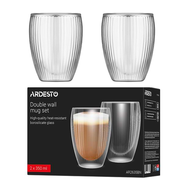 Фото - Набір чашок з подвійними стінками Ardesto 350 мл 2 шт. (AR2635BN)
