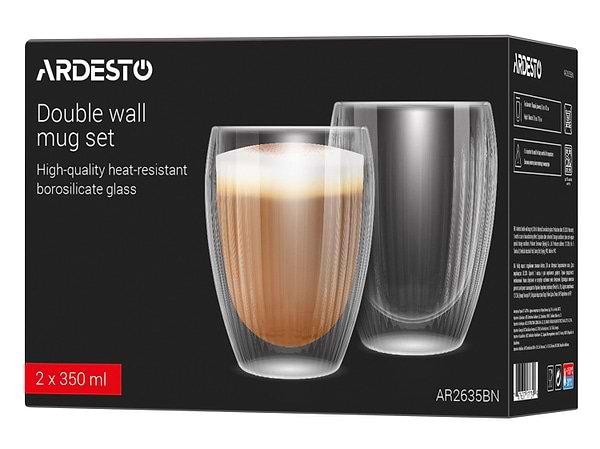 Фото - Набір чашок з подвійними стінками Ardesto 350 мл 2 шт. (AR2635BN)