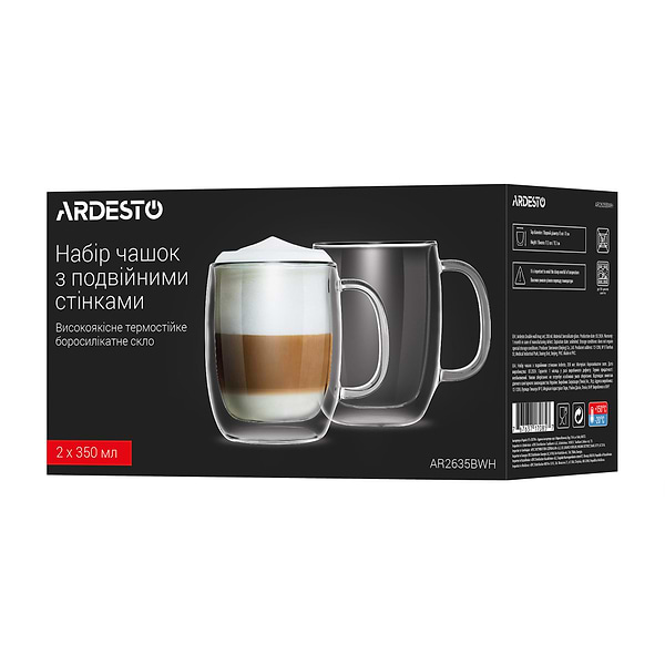 Фото - Набор чашек с двойными стенками Ardesto 350 мл 2 шт. (AR2635BWH)