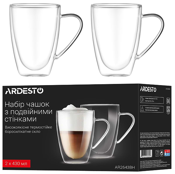 Фото - Набор чашек с двойными стенками Ardesto 430 мл 2 шт. (AR2643BH)