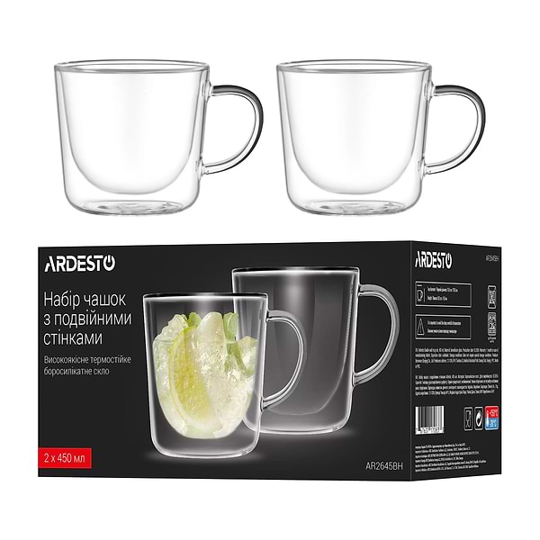 Фото - Набір чашок з подвійними стінками Ardesto 450 мл 2 шт. (AR2645BH)