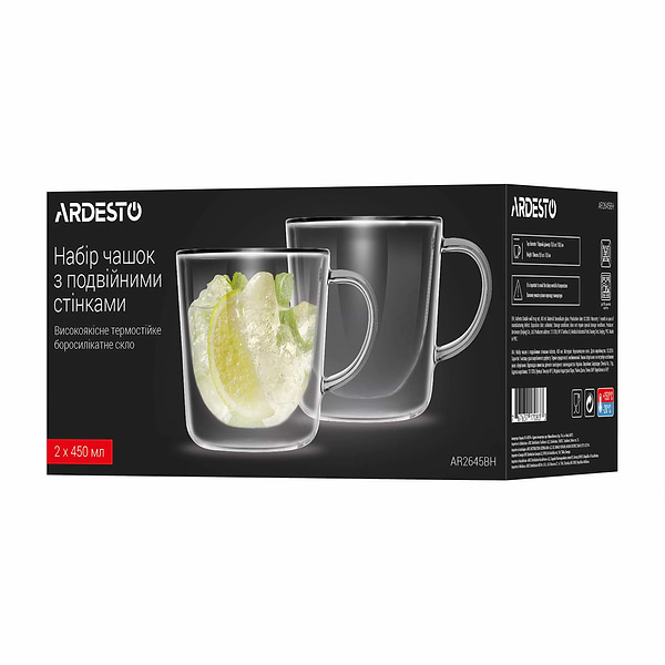 Фото - Набір чашок з подвійними стінками Ardesto 450 мл 2 шт. (AR2645BH)