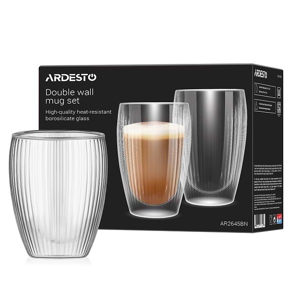 Фото - Набір чашок з подвійними стінками Ardesto 450 мл 2 шт. (AR2645BN)