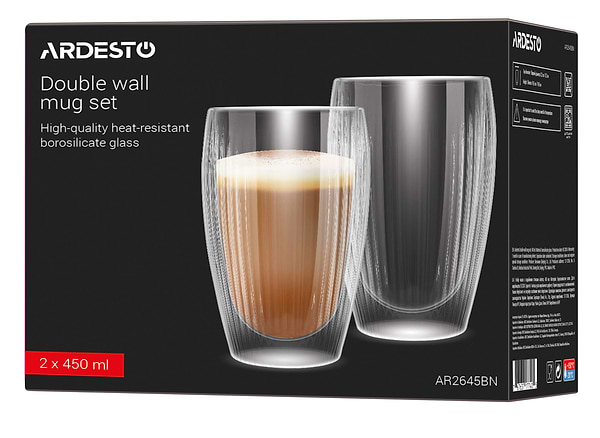Фото - Набір чашок з подвійними стінками Ardesto 450 мл 2 шт. (AR2645BN)