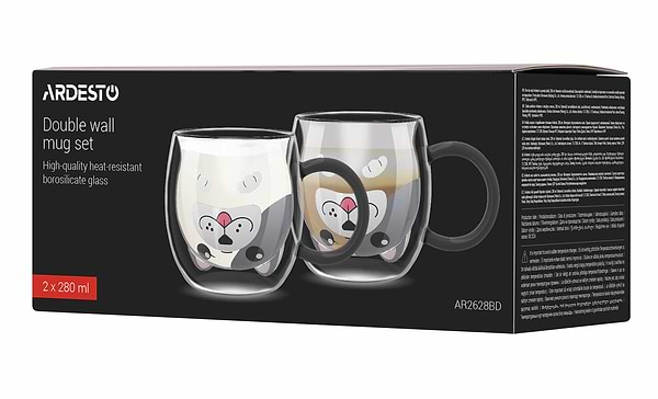 Фото - Набір чашок з подвійними стінками Ardesto Animals 280 мл 2 шт. (AR2628BD)