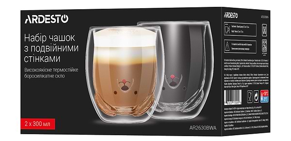 Фото - Набір чашок з подвійними стінками Ardesto Animals 300 мл 2 шт. (AR2630BWA)