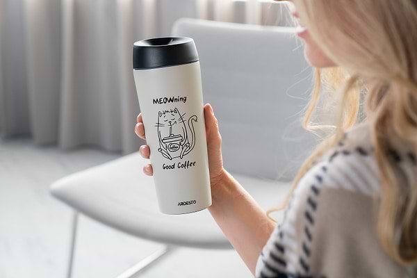 Фото - Термокружка Ardesto Coffee Time Meowning 450 мл Beige (AR2645WC)