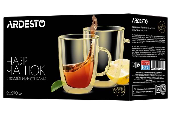 Фото - Набір чашок з подвійними стінками Ardesto Golden Moon 270 мл 2 шт. (AR2627BGR)