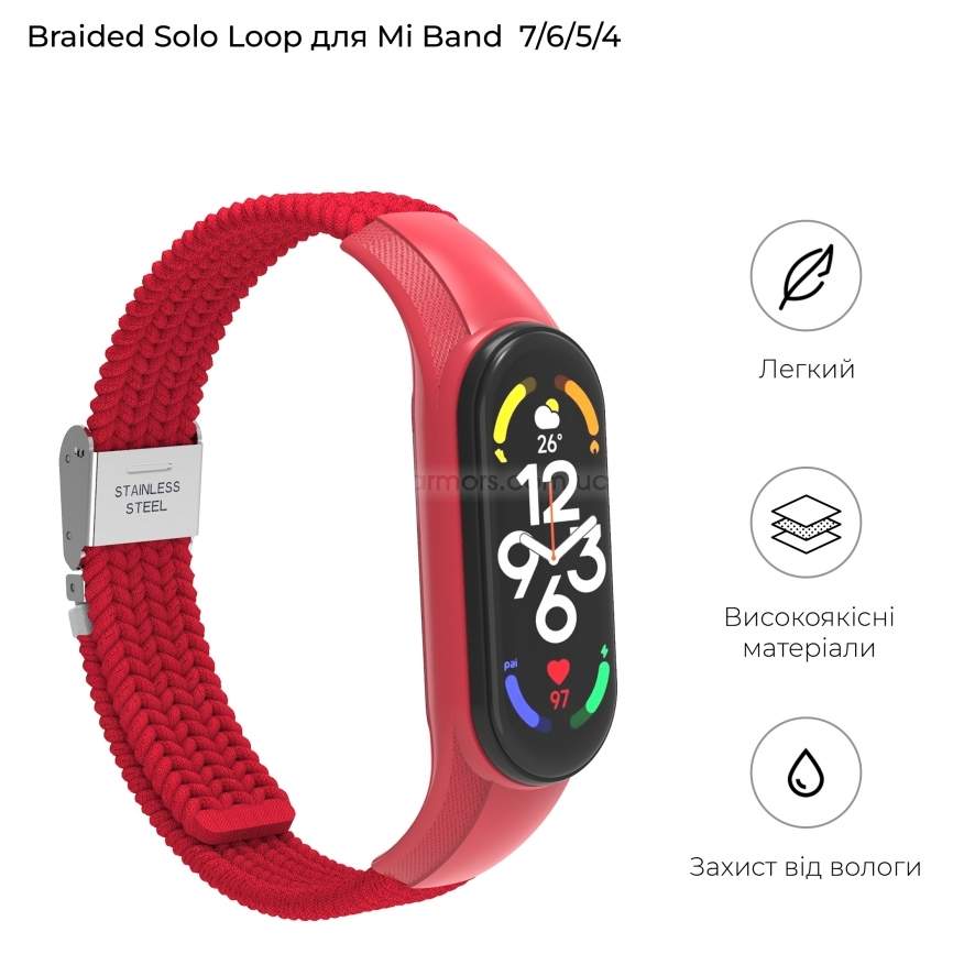 Фото - Ремешок для фитнес-браслета Armorstandart Braided Solo Loop for Xiaomi Mi Band 7/6/5/4 Red (ARM69907)