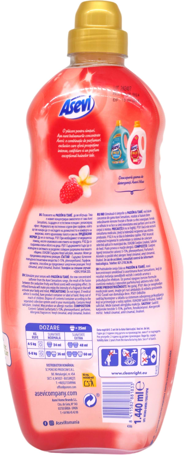Фото - Ополаскиватель для белья Asevi Pasion Sensations 1,44 л (ALCCPS1500)