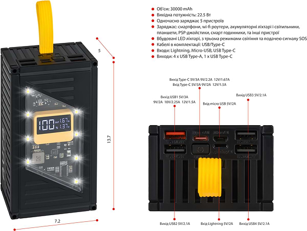 Фото - Батарея мобильная Aura NRG-P30 30000 mAh 22.5W Black (PBANRG-P30B)