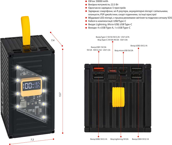 Фото - Батарея мобильная Aura NRG-P50 50000 mAh 22.5W Black (PBANRG-P50B)