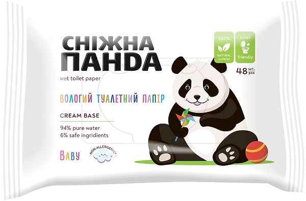 Фото - Влажная туалетная бумага Сніжна панда Baby Cream 48 шт. (4820183972668)
