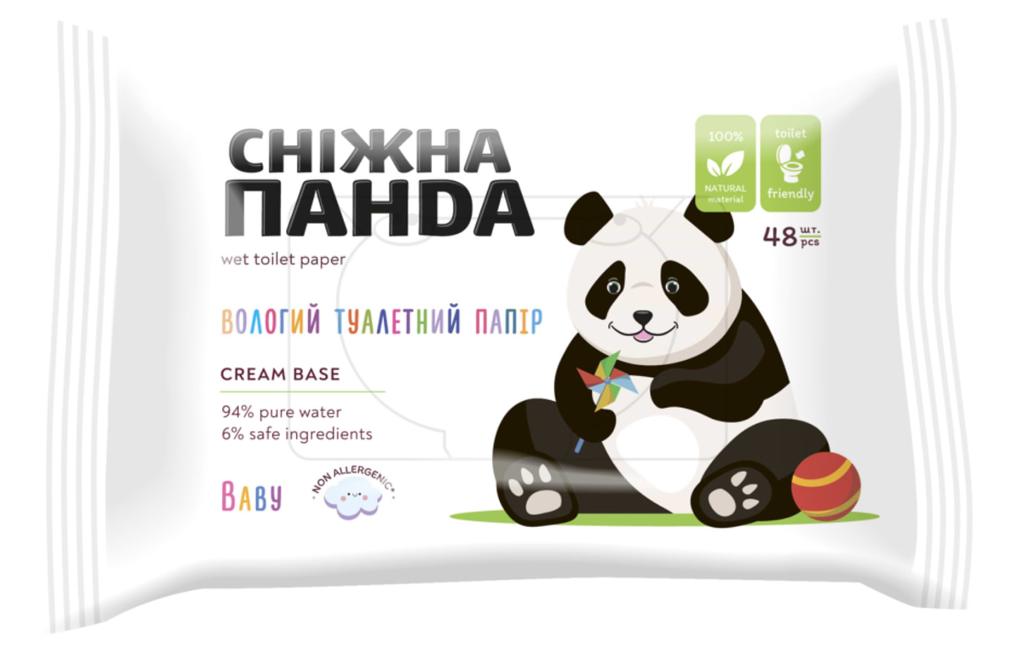 Влажная туалетная бумага детская Сніжна панда Baby Cream 48 шт. (4820183972668)
