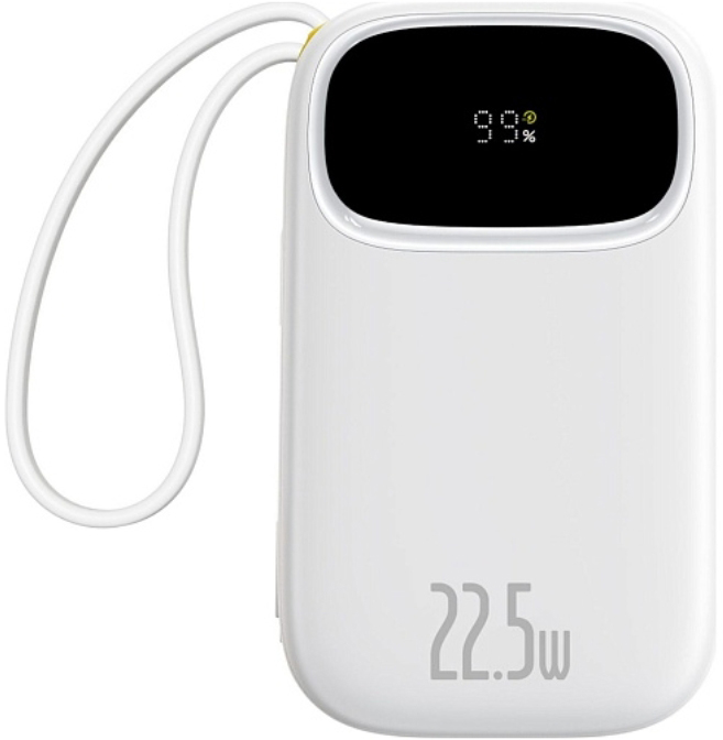 Батарея мобільна Baseus EnerFill FC31 Digital Display with 2 Built-in Cables 20000mAh 22.5W Moon White (P10082107213-00)