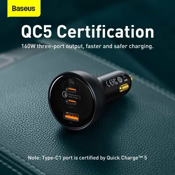 Фото - Автомобільний зарядний пристрій Baseus Qualcomm Quick Charge 5 Multi-port 160W (TZCCZM-0G)