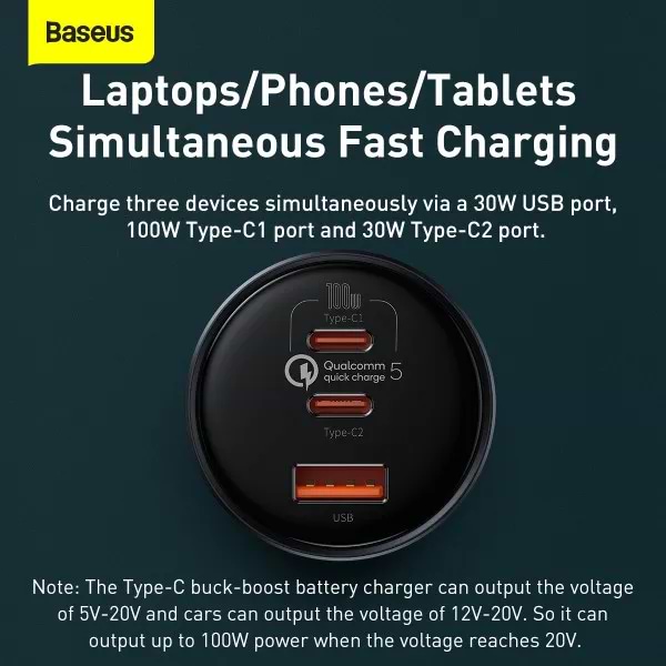 Фото - Автомобільний зарядний пристрій Baseus Qualcomm Quick Charge 5 Multi-port 160W (TZCCZM-0G)