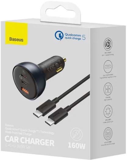 Фото - Автомобільний зарядний пристрій Baseus Qualcomm Quick Charge 5 Multi-port 160W (TZCCZM-0G)